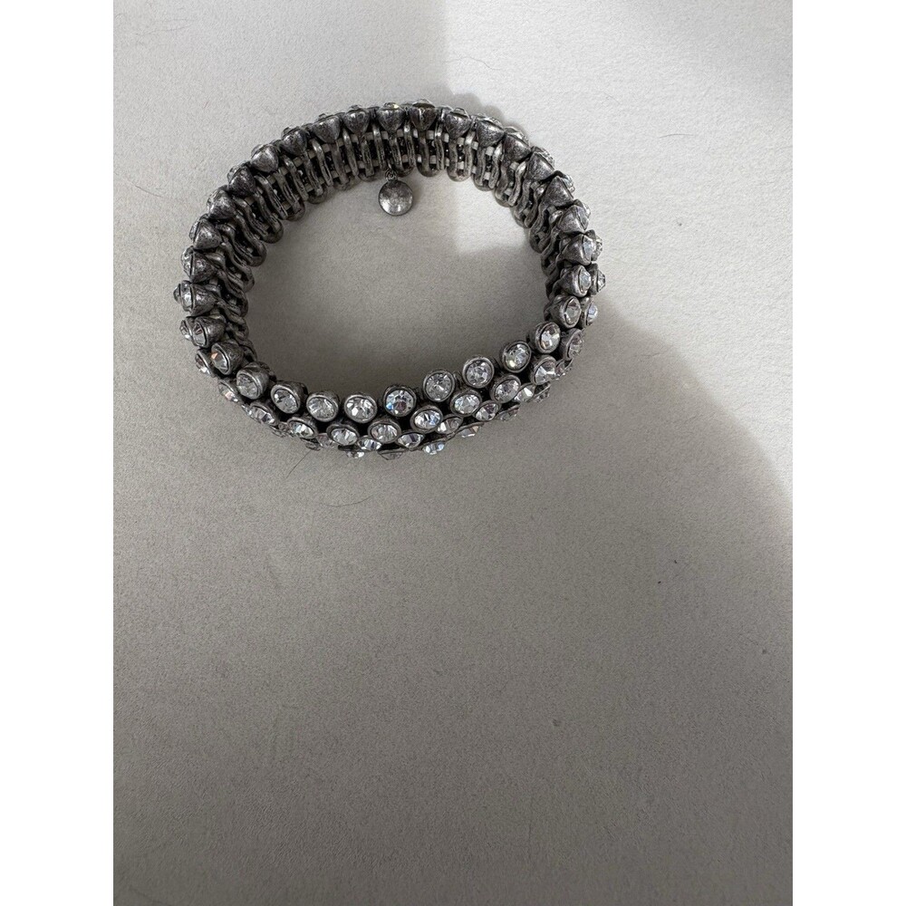 J.Crew Silver Tone Glass Rhinestone Bling Statement Stretch Bracelet 5 Rows